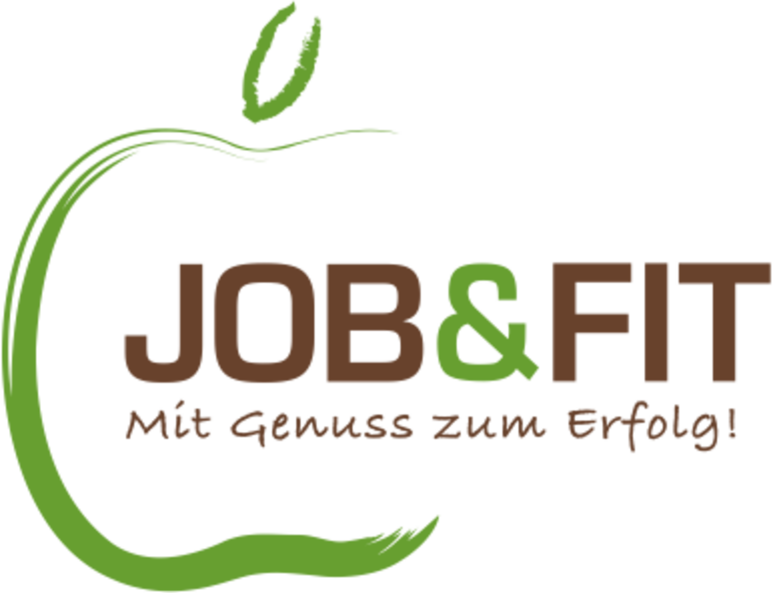 Icon eines halben grünes Apfels mit dem Schriftzug zentral im Bild "Job und Fit- Mit Genuss zum Erfolg"