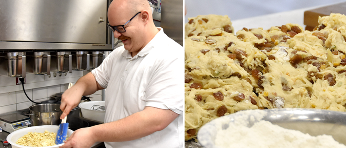 Bäckermeister Simon Rapp beim Backen der Dresdner Stollen.