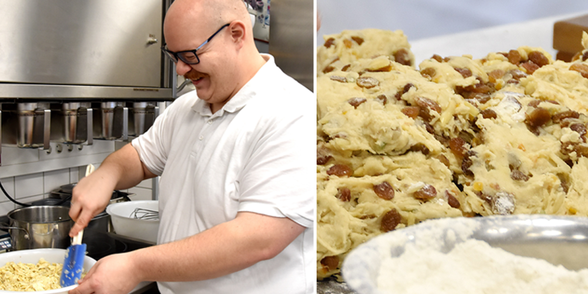 Bäckermeister Simon Rapp beim Backen der Dresdner Stollen.